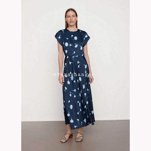 NWT Vince Satin Midi Dress Size 6 Sea Carnation Print - Picture 1 of 16